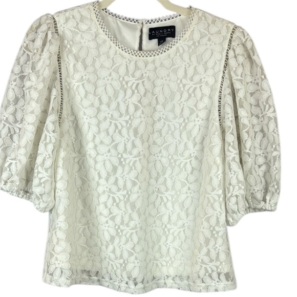 Laundry By Shelli Segal White Lace Puff Sleeve Blouse Size Large - Picture 1 of 9